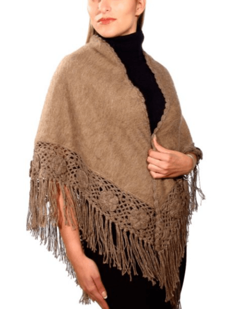 Shawl with Crochet Roses and Fringe